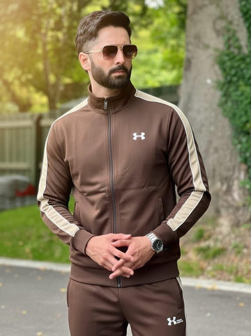 Men’s Premium Brown Zip-Up Tracksuit – Stylish Casual Sportswear Set