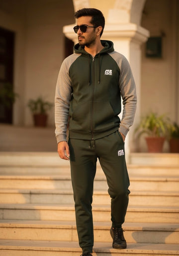 Men’s Stylish Sports Tracksuit – Dual Tone Zip-Up Hoodie & Jogger Set