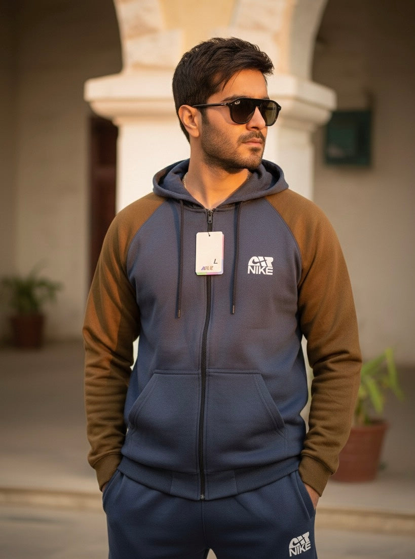 Men’s Stylish Sports Tracksuit – Dual Tone Zip-Up Hoodie & Jogger Set