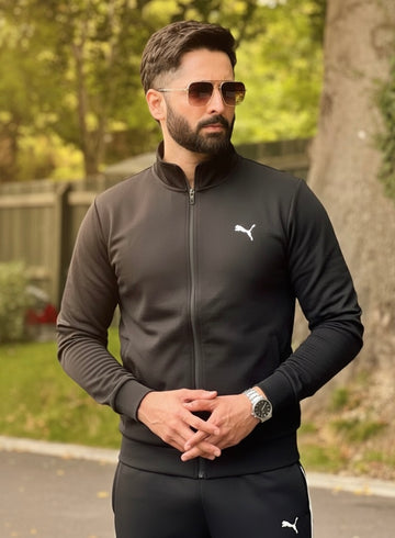 Men’s Black Slim Fit Tracksuit – Premium Zip-Up Jacket & Jogger Pants Set